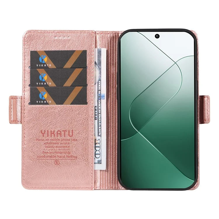 YIKATU YK-007 For Xiaomi 14 Case Litchi Texture Leather Phone Cover with Magnetic Clasp