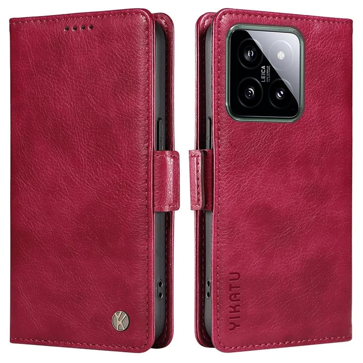 YIKATU YK-007 For Xiaomi 14 Case Litchi Texture Leather Phone Cover with Magnetic Clasp