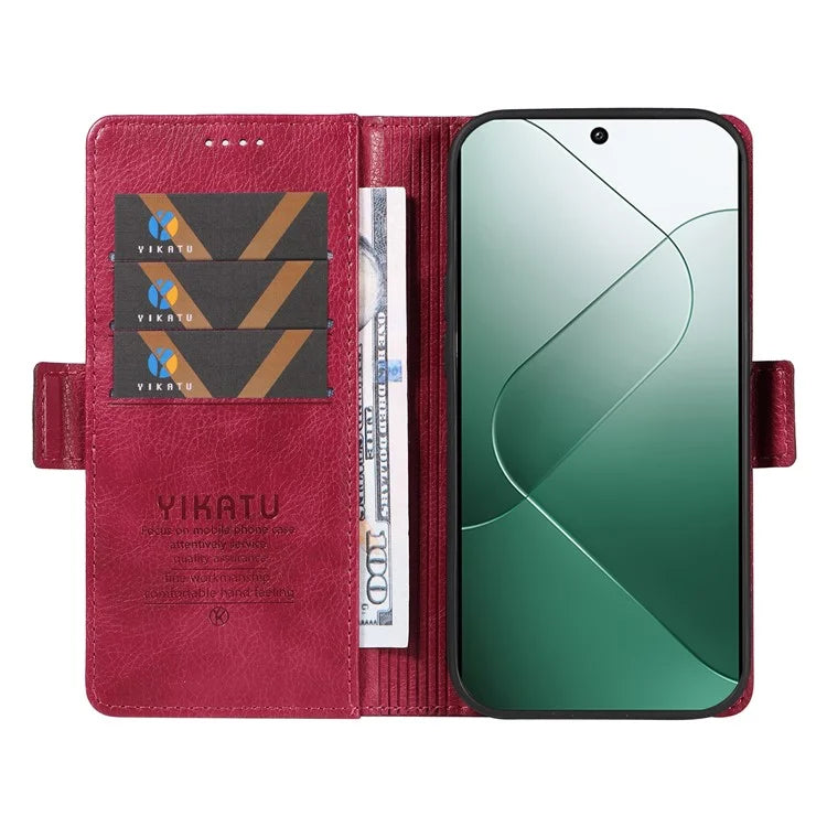 YIKATU YK-007 For Xiaomi 14 Case Litchi Texture Leather Phone Cover with Magnetic Clasp