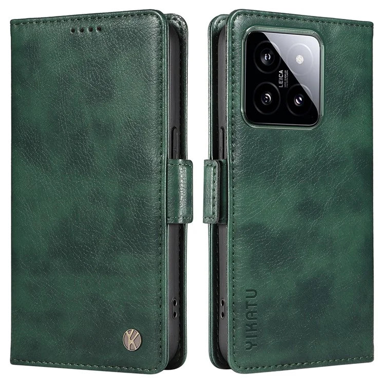 YIKATU YK-007 For Xiaomi 14 Case Litchi Texture Leather Phone Cover with Magnetic Clasp