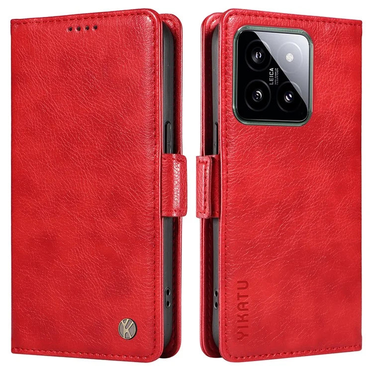 YIKATU YK-007 For Xiaomi 14 Case Litchi Texture Leather Phone Cover with Magnetic Clasp