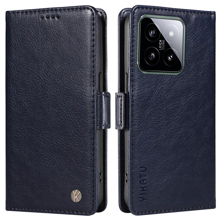 YIKATU YK-007 For Xiaomi 14 Case Litchi Texture Leather Phone Cover with Magnetic Clasp