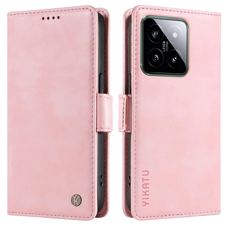 YIKATU YK-007 For Xiaomi 14 Case Litchi Texture Leather Phone Cover with Magnetic Clasp
