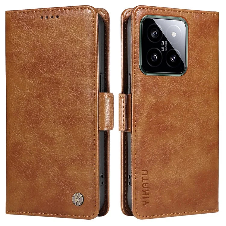 YIKATU YK-007 For Xiaomi 14 Case Litchi Texture Leather Phone Cover with Magnetic Clasp