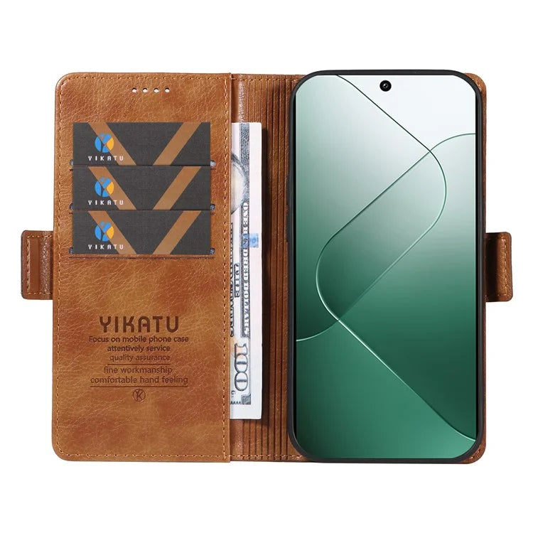 YIKATU YK-007 For Xiaomi 14 Case Litchi Texture Leather Phone Cover with Magnetic Clasp