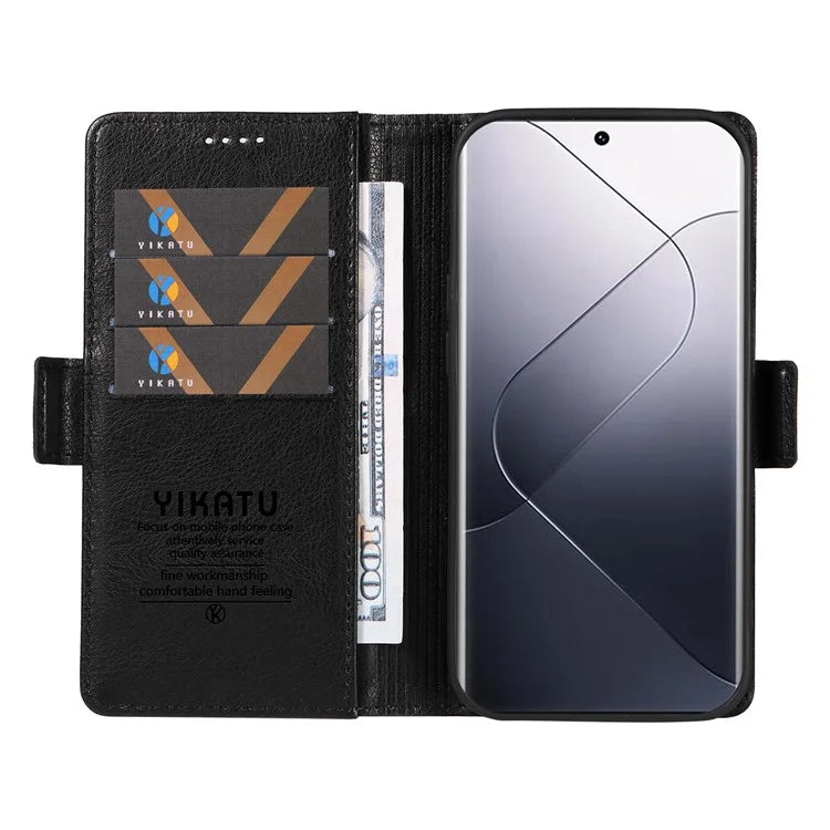 YIKATU YK-007 For Xiaomi 14 Pro Wallet Case Litchi Texture PU Leather Protective Phone Cover