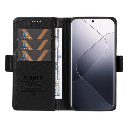 YIKATU YK-007 For Xiaomi 14 Pro Wallet Case Litchi Texture PU Leather Protective Phone Cover