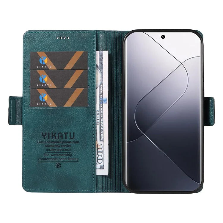 YIKATU YK-007 For Xiaomi 14 Pro Wallet Case Litchi Texture PU Leather Protective Phone Cover