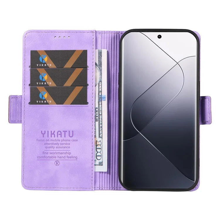 YIKATU YK-007 For Xiaomi 14 Pro Wallet Case Litchi Texture PU Leather Protective Phone Cover