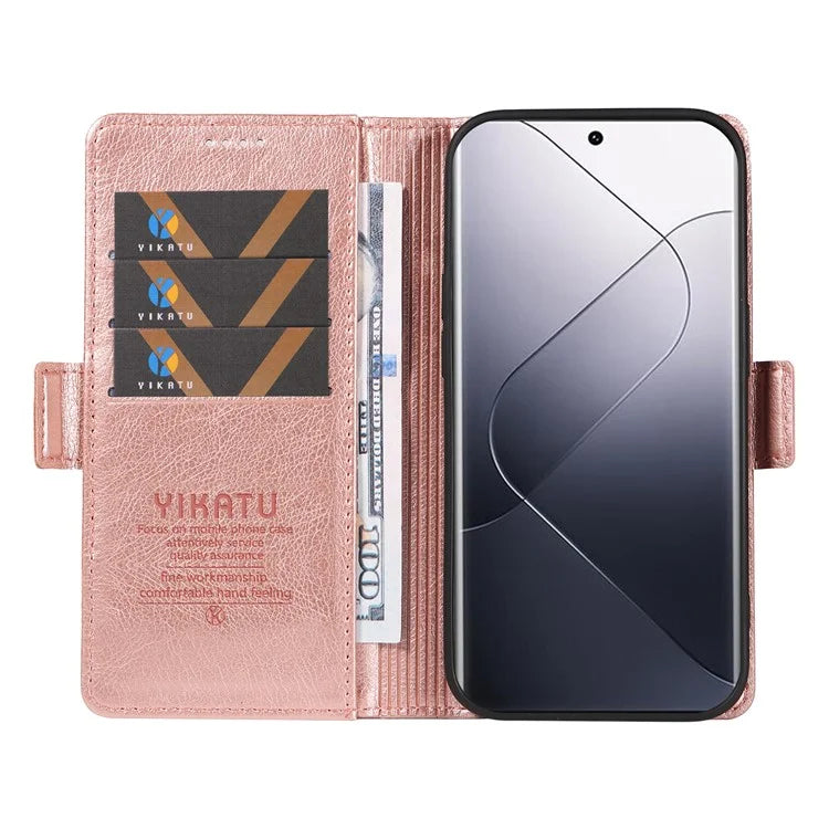 YIKATU YK-007 For Xiaomi 14 Pro Wallet Case Litchi Texture PU Leather Protective Phone Cover