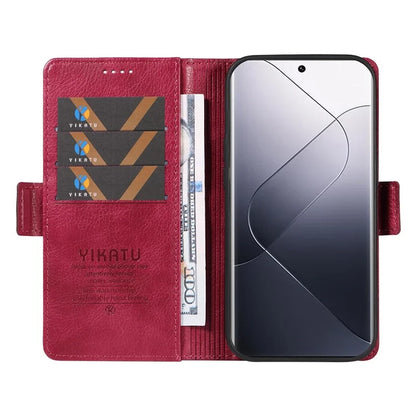 YIKATU YK-007 For Xiaomi 14 Pro Wallet Case Litchi Texture PU Leather Protective Phone Cover