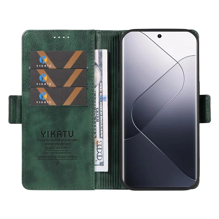 YIKATU YK-007 For Xiaomi 14 Pro Wallet Case Litchi Texture PU Leather Protective Phone Cover