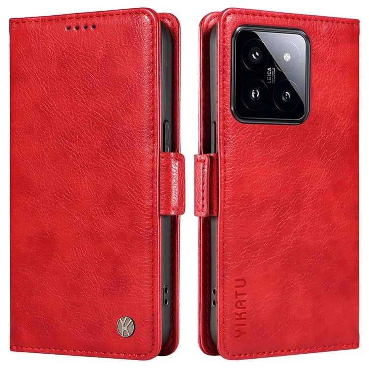 YIKATU YK-007 For Xiaomi 14 Pro Wallet Case Litchi Texture PU Leather Protective Phone Cover