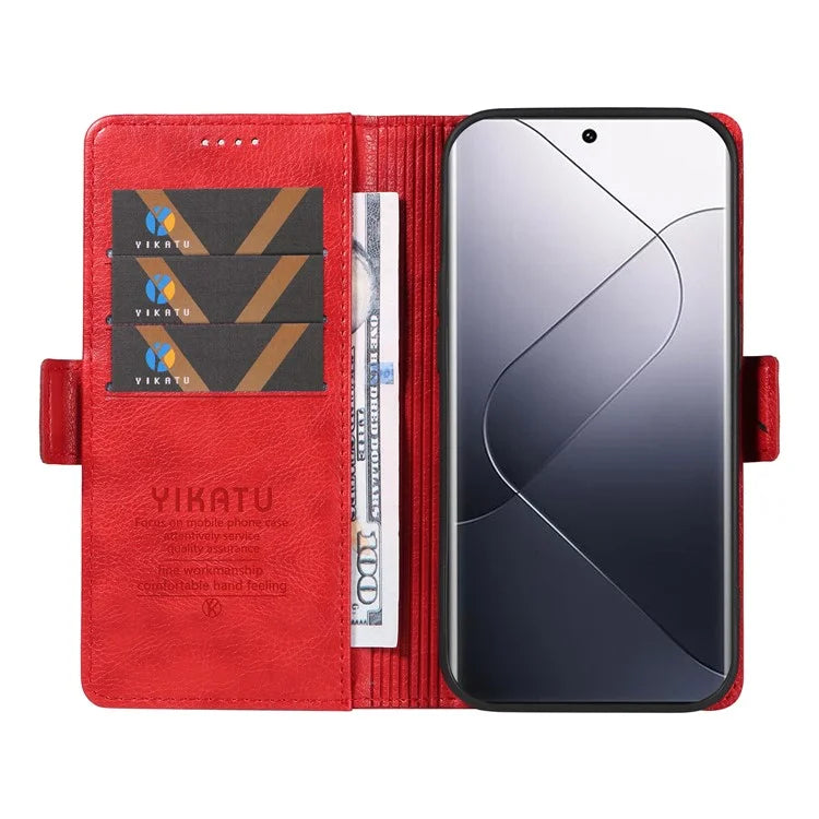 YIKATU YK-007 For Xiaomi 14 Pro Wallet Case Litchi Texture PU Leather Protective Phone Cover