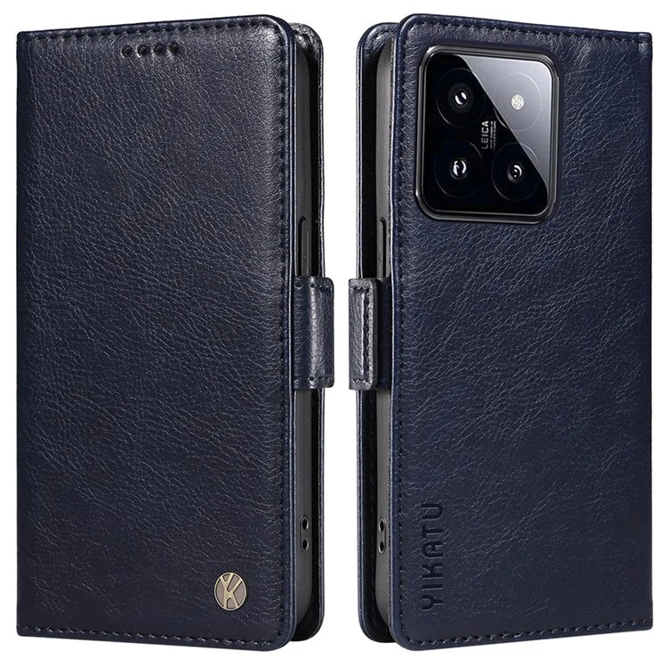 YIKATU YK-007 For Xiaomi 14 Pro Wallet Case Litchi Texture PU Leather Protective Phone Cover