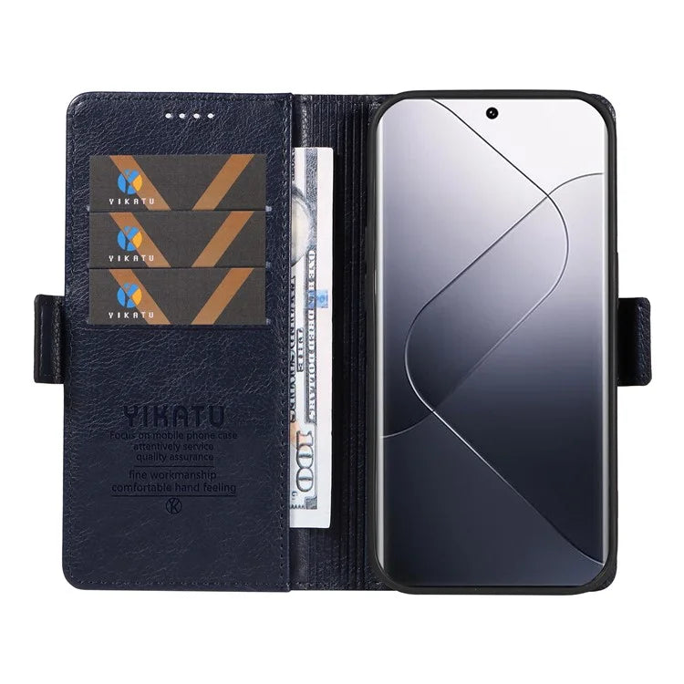 YIKATU YK-007 For Xiaomi 14 Pro Wallet Case Litchi Texture PU Leather Protective Phone Cover