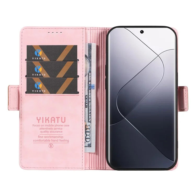 YIKATU YK-007 For Xiaomi 14 Pro Wallet Case Litchi Texture PU Leather Protective Phone Cover
