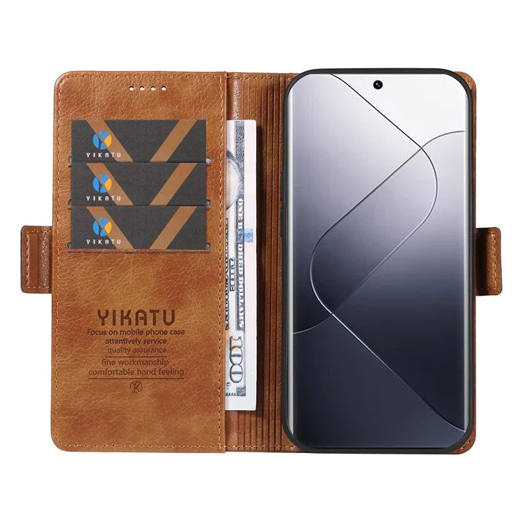 YIKATU YK-007 For Xiaomi 14 Pro Wallet Case Litchi Texture PU Leather Protective Phone Cover
