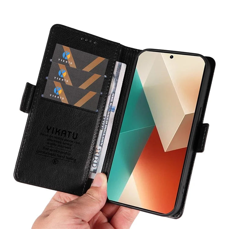 YIKATU YK-007 For Xiaomi Redmi Note 13 5G Leather Wallet Case Folding Stand Phone Cover