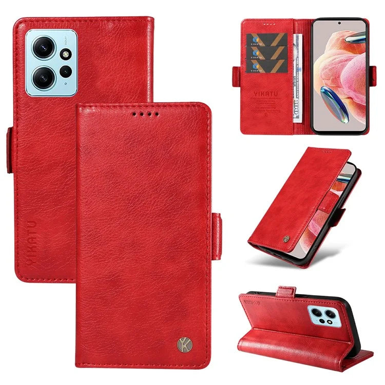 YIKATU YK-007 For Xiaomi Redmi Note 12 4G Phone Case Wallet Leather Cover Litchi Texture