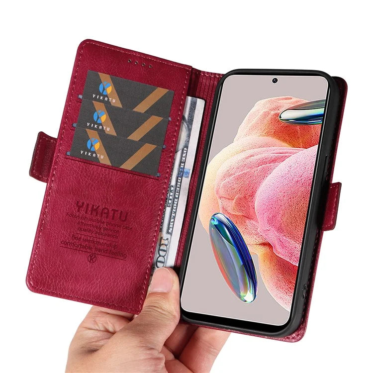YIKATU YK-007 For Xiaomi Redmi Note 12 4G Phone Case Wallet Leather Cover Litchi Texture
