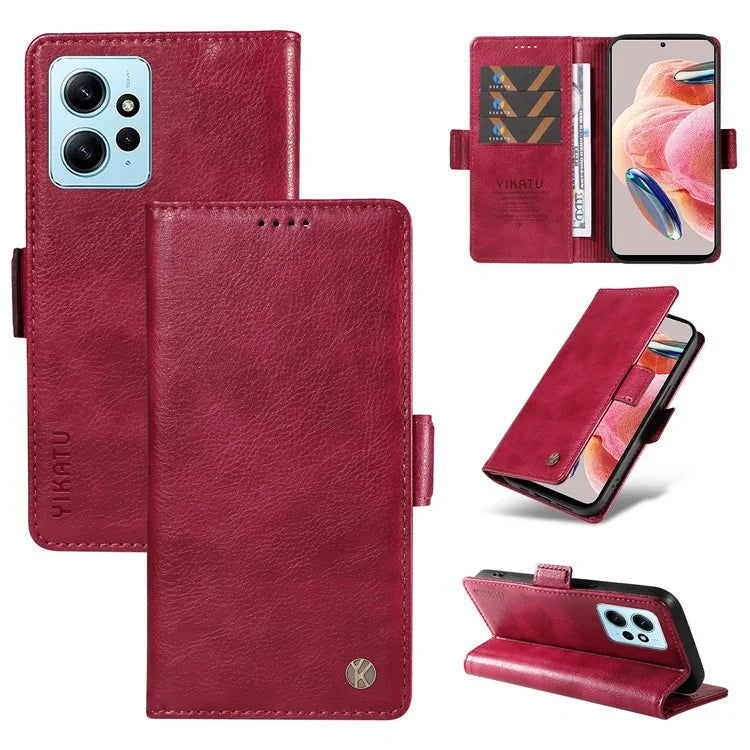 YIKATU YK-007 For Xiaomi Redmi Note 12 4G Phone Case Wallet Leather Cover Litchi Texture