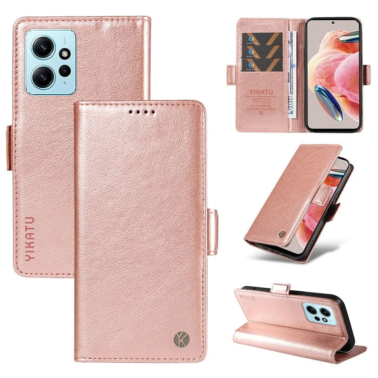 YIKATU YK-007 For Xiaomi Redmi Note 12 4G Phone Case Wallet Leather Cover Litchi Texture