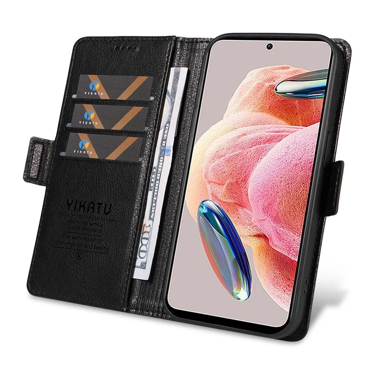 YIKATU YK-007 For Xiaomi Redmi Note 12 4G Phone Case Wallet Leather Cover Litchi Texture