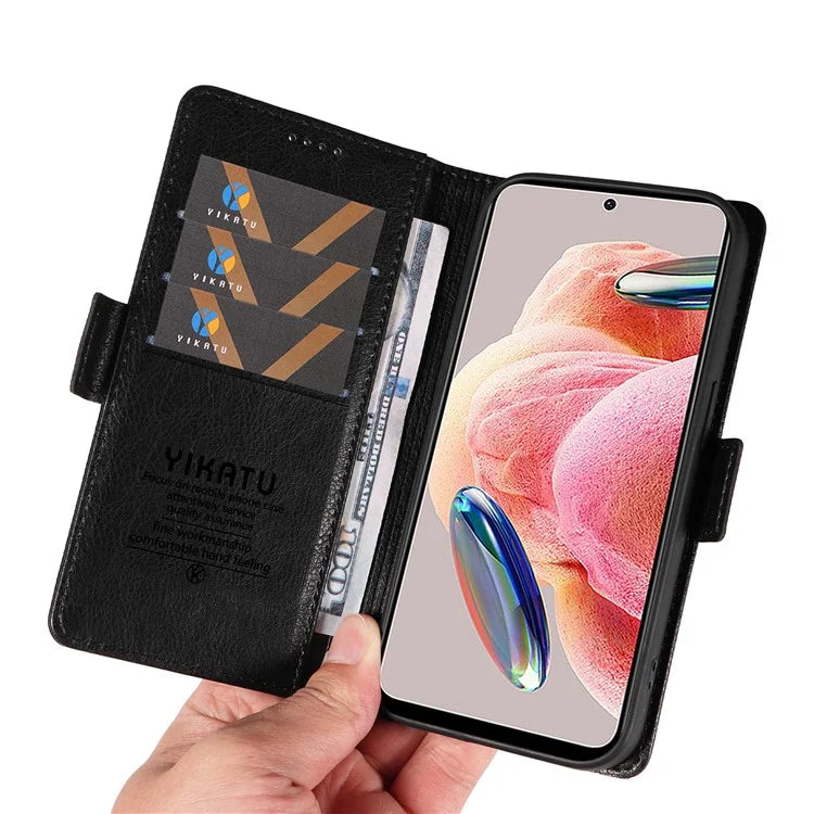 YIKATU YK-007 For Xiaomi Redmi Note 12 4G Phone Case Wallet Leather Cover Litchi Texture