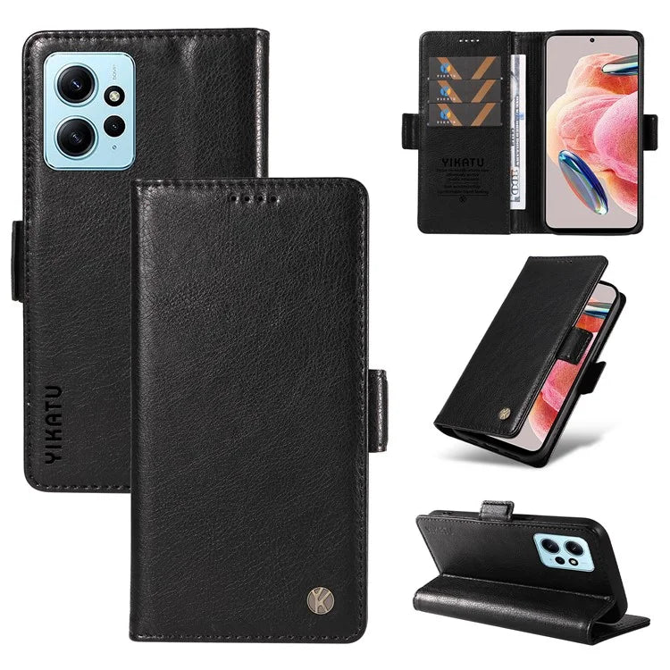 YIKATU YK-007 For Xiaomi Redmi Note 12 4G Phone Case Wallet Leather Cover Litchi Texture
