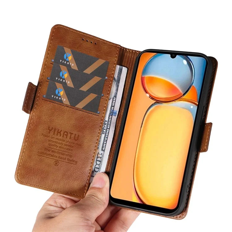YIKATU YK-007 For Xiaomi Redmi 13C 4G / 13C 5G / 13R 5G / Poco M6 5G / Poco C65 4G Case Scratch-Proof Leather+TPU Magnetic Phone Cover