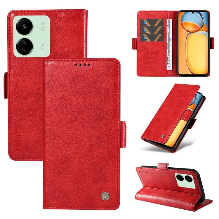 YIKATU YK-007 For Xiaomi Redmi 13C 4G / 13C 5G / 13R 5G / Poco M6 5G / Poco C65 4G Case Scratch-Proof Leather+TPU Magnetic Phone Cover