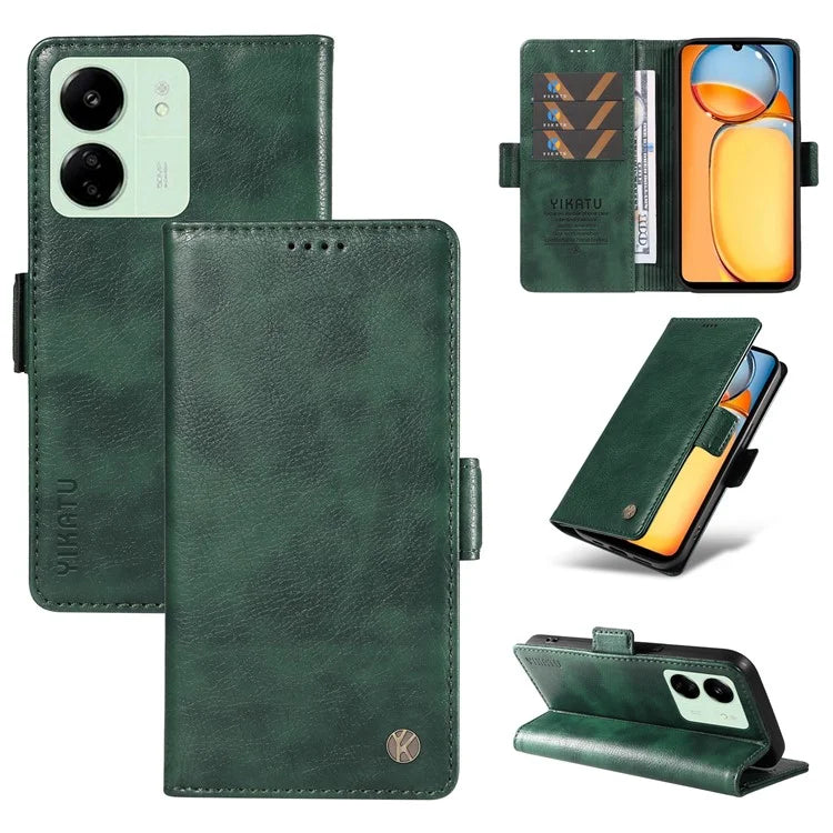 YIKATU YK-007 For Xiaomi Redmi 13C 4G / 13C 5G / 13R 5G / Poco M6 5G / Poco C65 4G Case Scratch-Proof Leather+TPU Magnetic Phone Cover