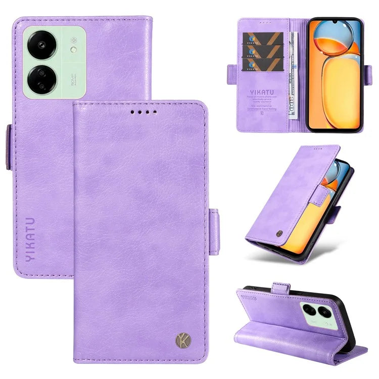 YIKATU YK-007 For Xiaomi Redmi 13C 4G / 13C 5G / 13R 5G / Poco M6 5G / Poco C65 4G Case Scratch-Proof Leather+TPU Magnetic Phone Cover