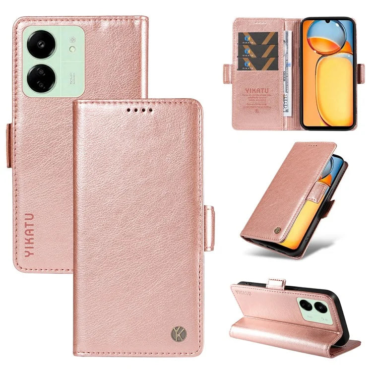 YIKATU YK-007 For Xiaomi Redmi 13C 4G / 13C 5G / 13R 5G / Poco M6 5G / Poco C65 4G Case Scratch-Proof Leather+TPU Magnetic Phone Cover