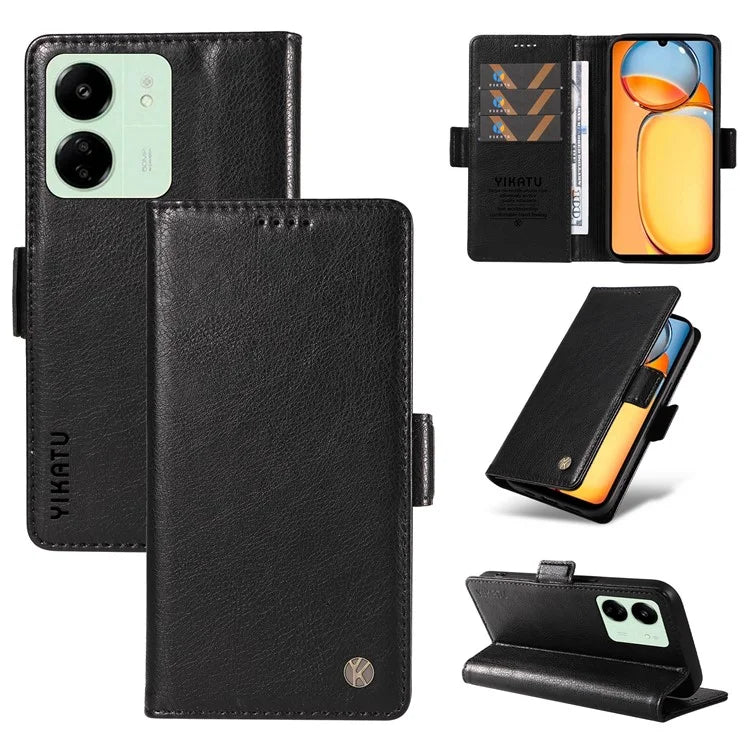 YIKATU YK-007 For Xiaomi Redmi 13C 4G / 13C 5G / 13R 5G / Poco M6 5G / Poco C65 4G Case Scratch-Proof Leather+TPU Magnetic Phone Cover