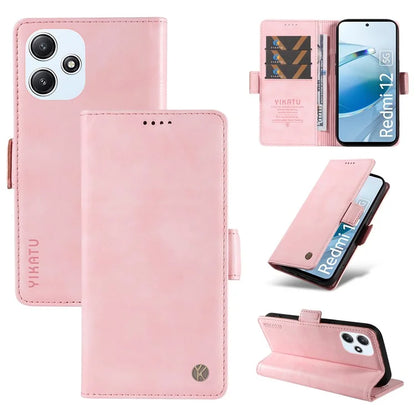 YIKATU YK-007 For Xiaomi Redmi 12 4G / 12 5G (Global) / Poco M6 Pro 5G Leather Case Litchi Texture Phone Cover