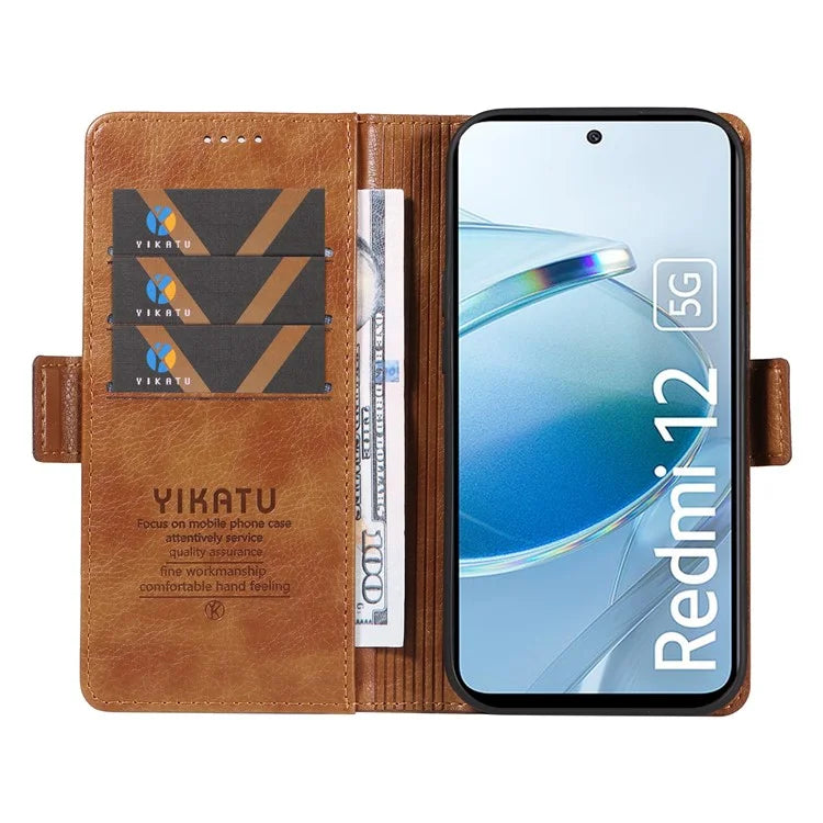 YIKATU YK-007 For Xiaomi Redmi 12 4G / 12 5G (Global) / Poco M6 Pro 5G Leather Case Litchi Texture Phone Cover