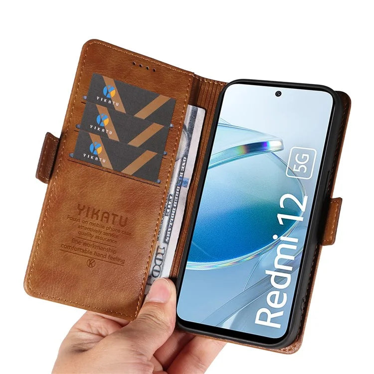 YIKATU YK-007 For Xiaomi Redmi 12 4G / 12 5G (Global) / Poco M6 Pro 5G Leather Case Litchi Texture Phone Cover