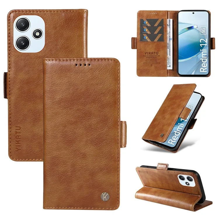 YIKATU YK-007 For Xiaomi Redmi 12 4G / 12 5G (Global) / Poco M6 Pro 5G Leather Case Litchi Texture Phone Cover