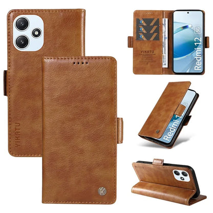 YIKATU YK-007 For Xiaomi Redmi 12 4G / 12 5G (Global) / Poco M6 Pro 5G Leather Case Litchi Texture Phone Cover
