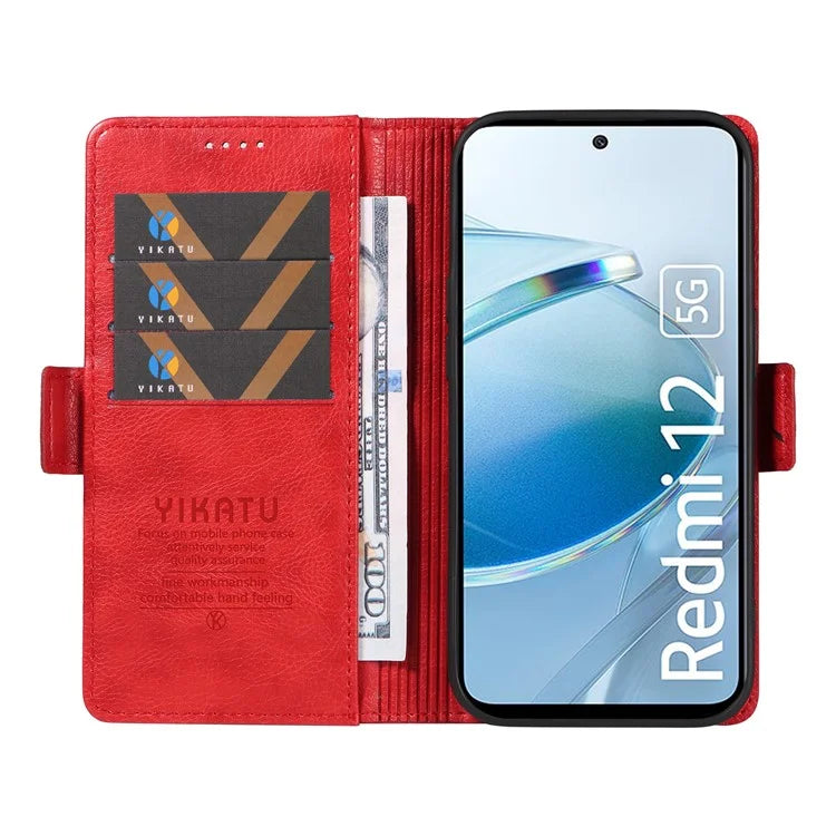 YIKATU YK-007 For Xiaomi Redmi 12 4G / 12 5G (Global) / Poco M6 Pro 5G Leather Case Litchi Texture Phone Cover