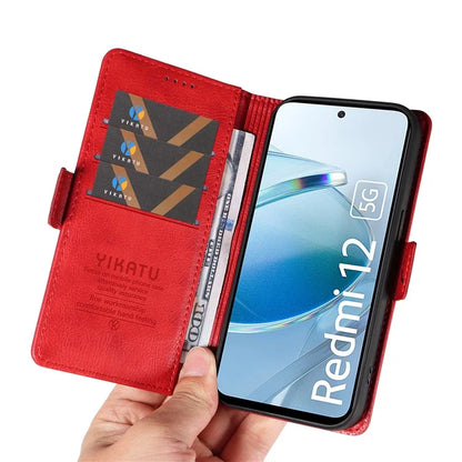 YIKATU YK-007 For Xiaomi Redmi 12 4G / 12 5G (Global) / Poco M6 Pro 5G Leather Case Litchi Texture Phone Cover
