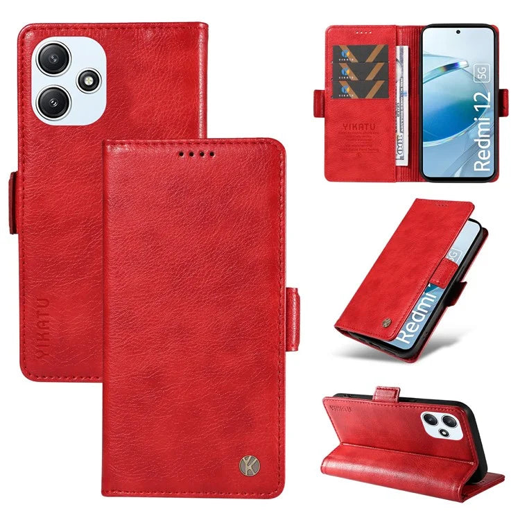 YIKATU YK-007 For Xiaomi Redmi 12 4G / 12 5G (Global) / Poco M6 Pro 5G Leather Case Litchi Texture Phone Cover