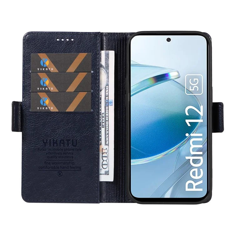 YIKATU YK-007 For Xiaomi Redmi 12 4G / 12 5G (Global) / Poco M6 Pro 5G Leather Case Litchi Texture Phone Cover