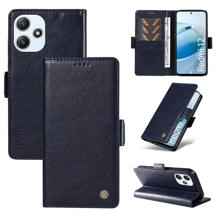 YIKATU YK-007 For Xiaomi Redmi 12 4G / 12 5G (Global) / Poco M6 Pro 5G Leather Case Litchi Texture Phone Cover