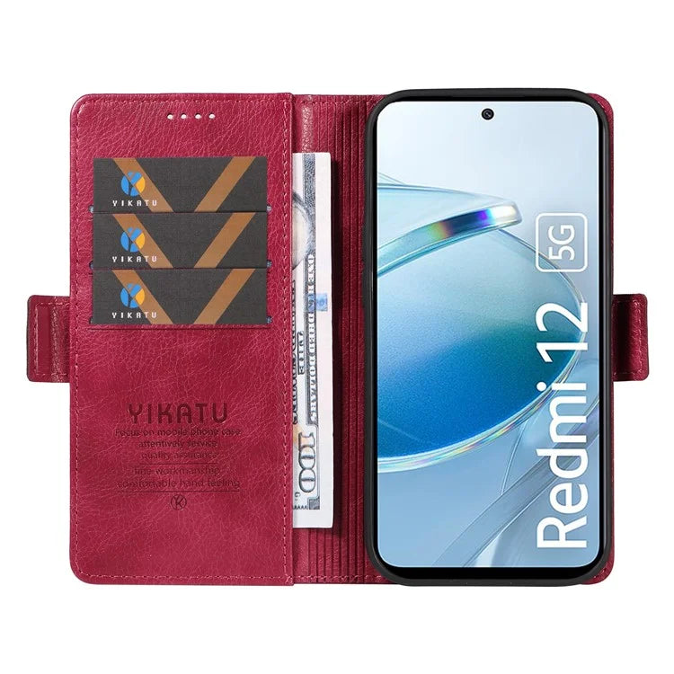 YIKATU YK-007 For Xiaomi Redmi 12 4G / 12 5G (Global) / Poco M6 Pro 5G Leather Case Litchi Texture Phone Cover