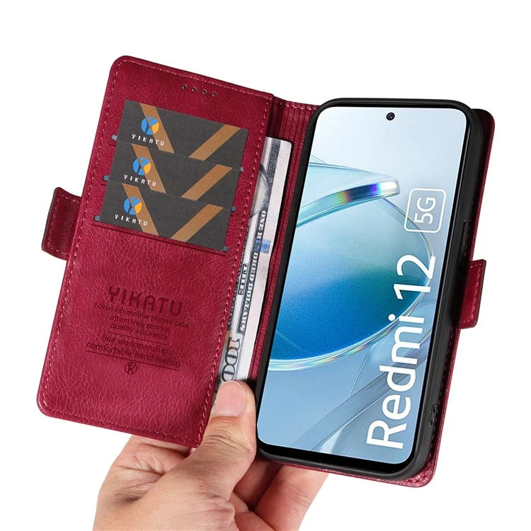 YIKATU YK-007 For Xiaomi Redmi 12 4G / 12 5G (Global) / Poco M6 Pro 5G Leather Case Litchi Texture Phone Cover