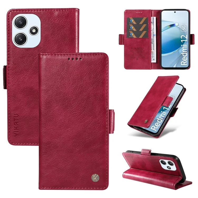 YIKATU YK-007 For Xiaomi Redmi 12 4G / 12 5G (Global) / Poco M6 Pro 5G Leather Case Litchi Texture Phone Cover