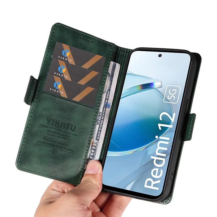 YIKATU YK-007 For Xiaomi Redmi 12 4G / 12 5G (Global) / Poco M6 Pro 5G Leather Case Litchi Texture Phone Cover
